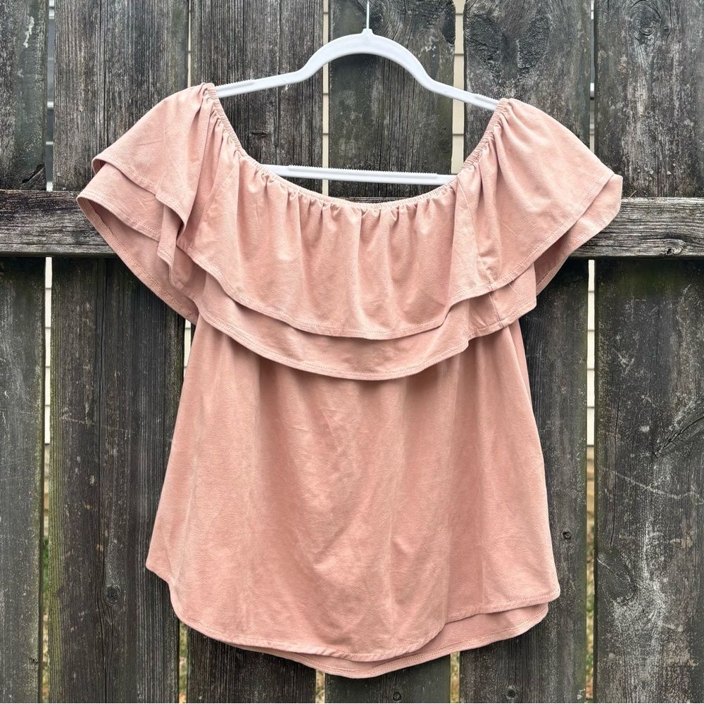 Off-Shoulder Ruffle Women’s Top - Dusty Rose - Picture 4 of 4